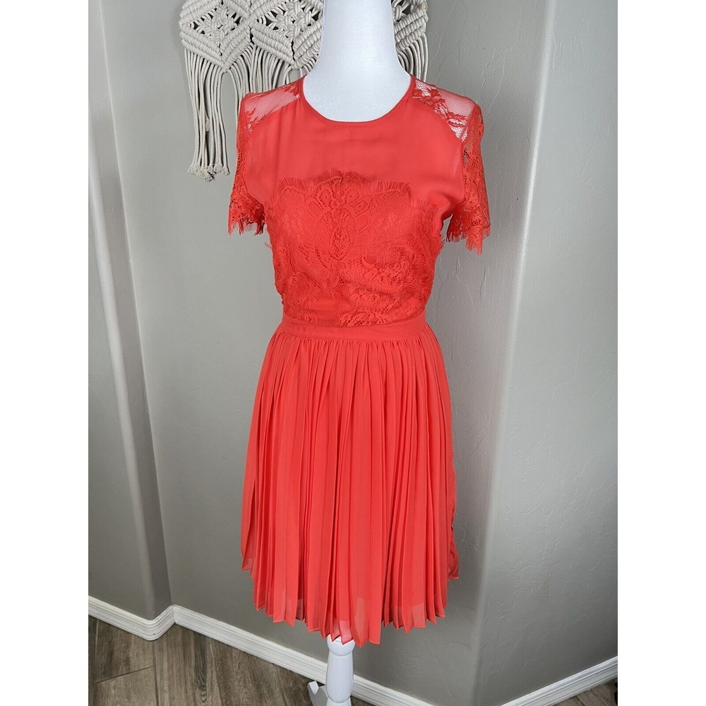 Impulse Made Fashion Week Sz S Womens Red Lace Fit & Flare Pleated Dress
